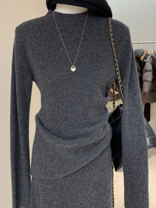 Ele Set lavorato a maglia da donna Autunno Inverno Dimagrante Spacco laterale Maglione lungo Gonna longuette Due pezzi Trendy Ensemble Vita incinta