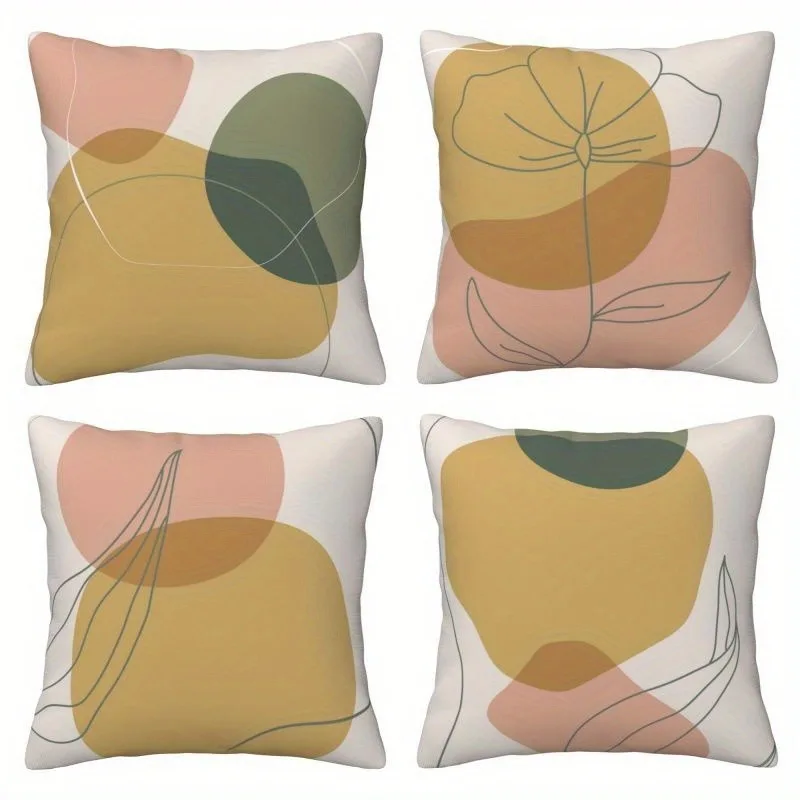 

Современная минималистичная абстрактная наволочка - мягкая розовая и горчичная наволочка с геометрическим цветочным принтом для дивана, спальни, гостиной