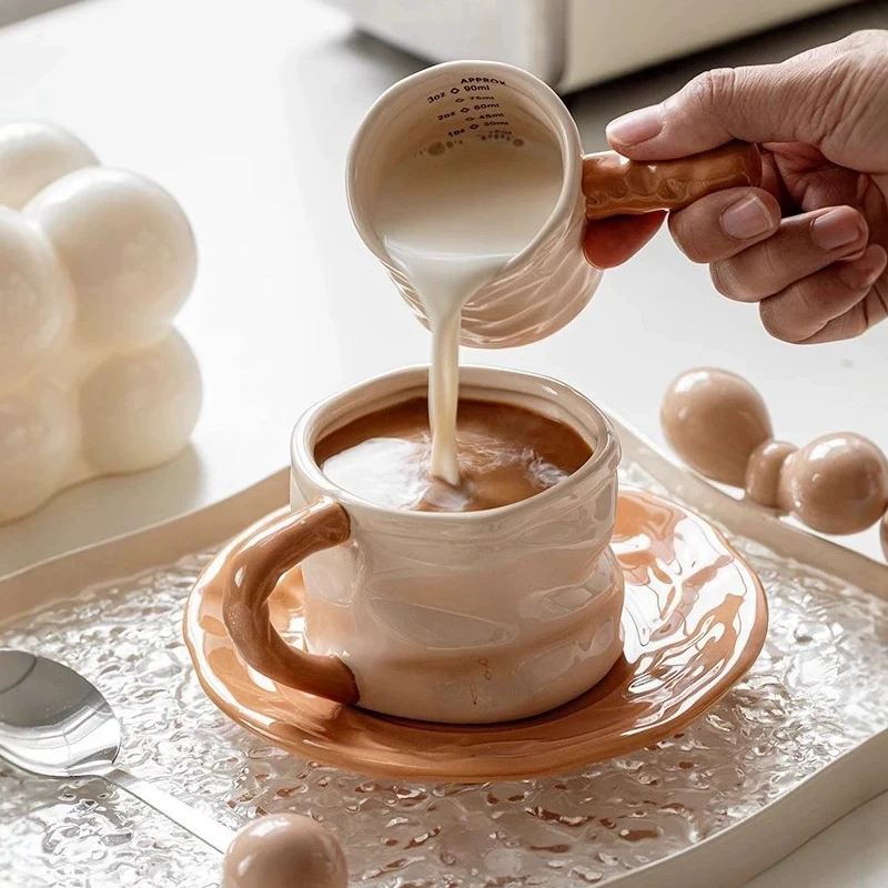 TWTOPSE Cangkir Ekstraksi Kopi Cangkir Susu Keramik dengan Skala Susu Dapat Espresso 90Ml Cangkir Ukur Kopi Italia