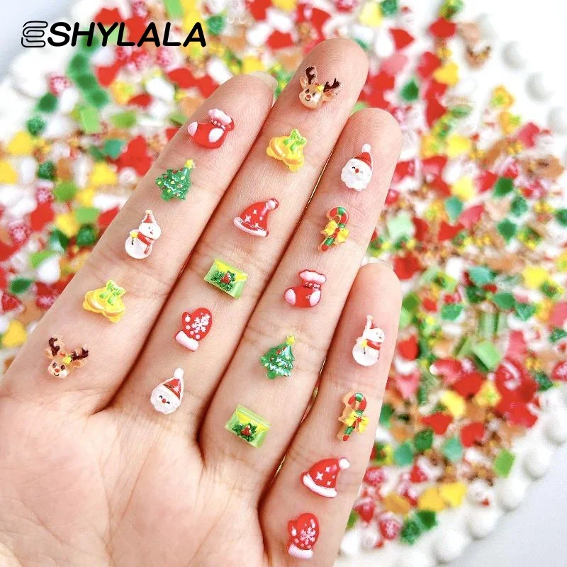 30 قطعة الكرتون الإبداعية ندفة الثلج قفازات الأيائل مسمار السحر شفافة سانتا كلوز عيد الميلاد سلسلة الراتنج DIY مسمار الفن الديكور #4