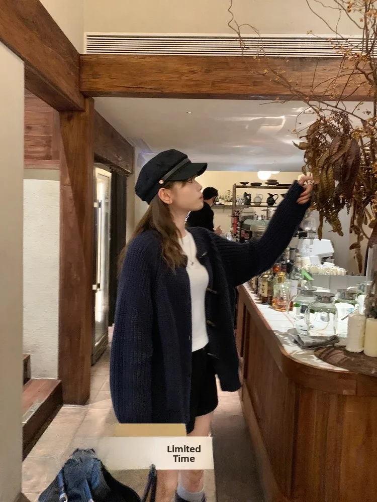 

Женский вязаный кардиган-свитер, укороченный, на раннюю осень, новый, комфортный, из хлопка и акрила, с круглым вырезом, длинный рукав.