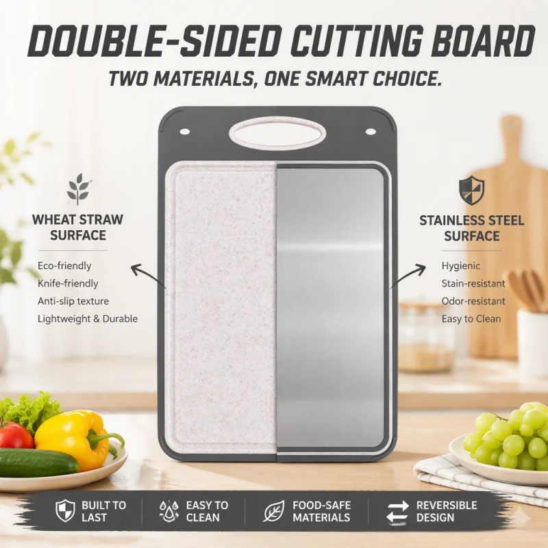 304 Stainless Steel Chopping Board for Kitchen - Double-Sided Reversible Thickened Cutting Board for Food Prep and Cooking