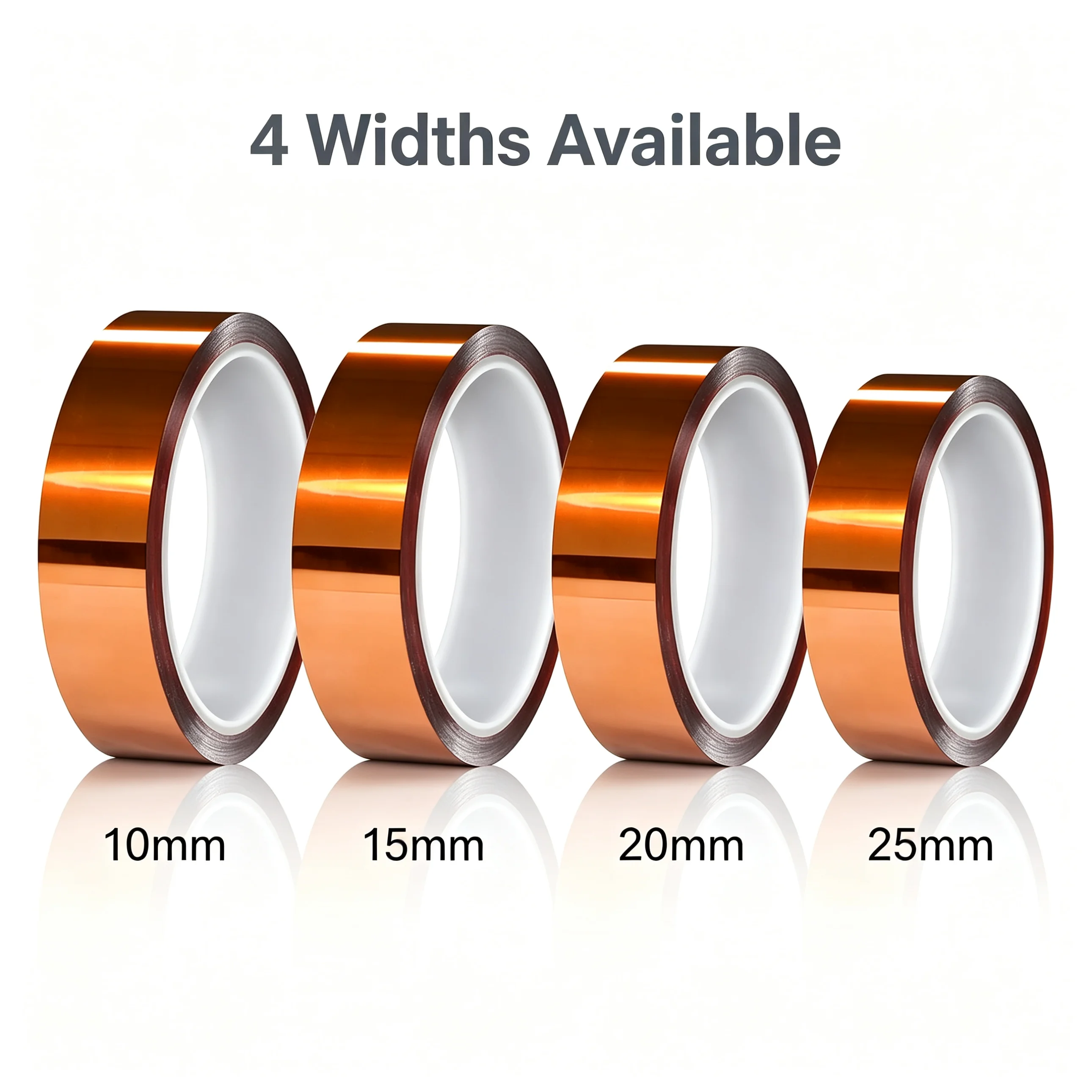 4 Rolls Gold Finger Kapton Tape Pack, 10mm 15mm 20mm 25mm Width 33M 100μm Amber Polyimide High Temperature Silicone Adhesive