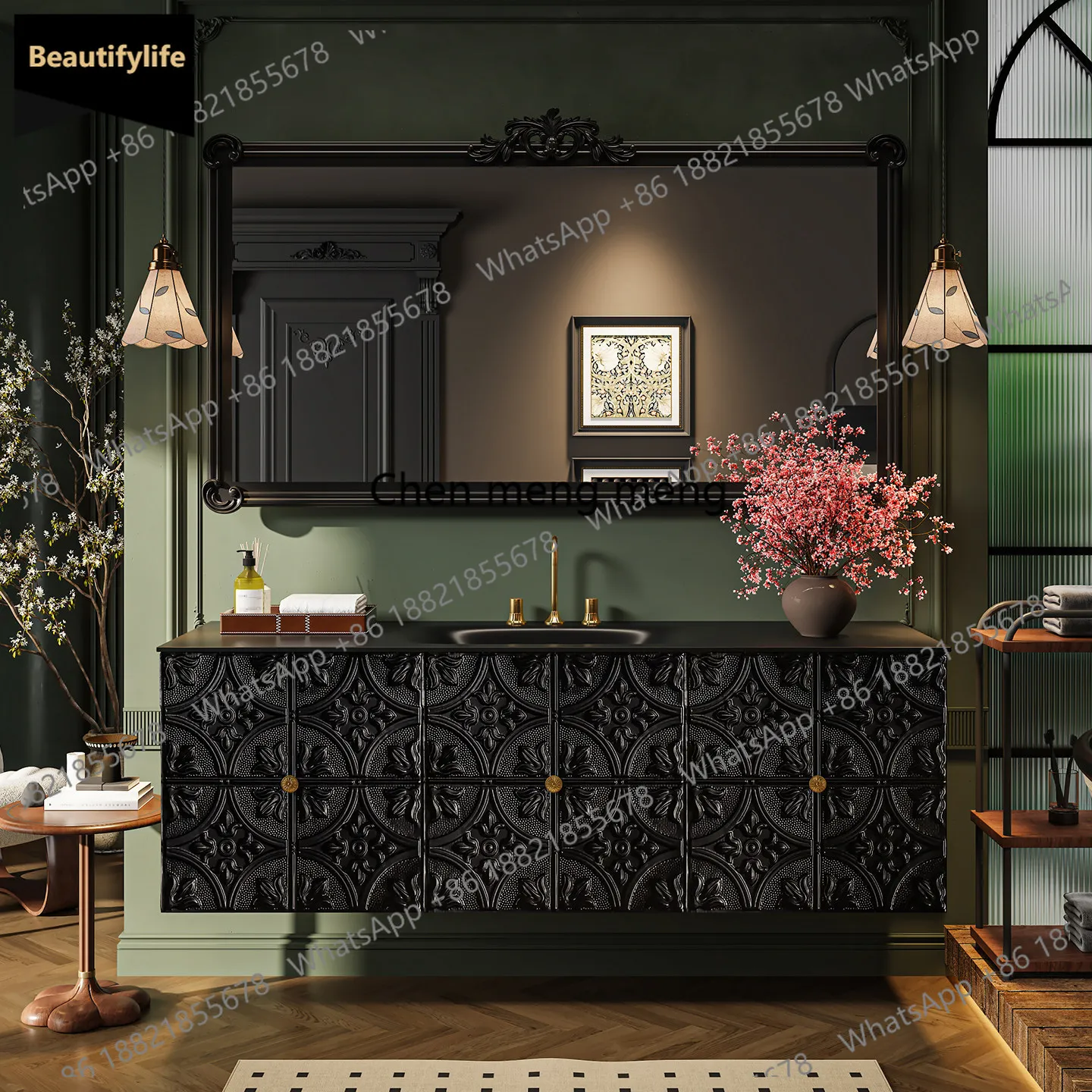 S178 New French bathroom cabinet hot bending integrated basin toilet washstand bathroom cabinet