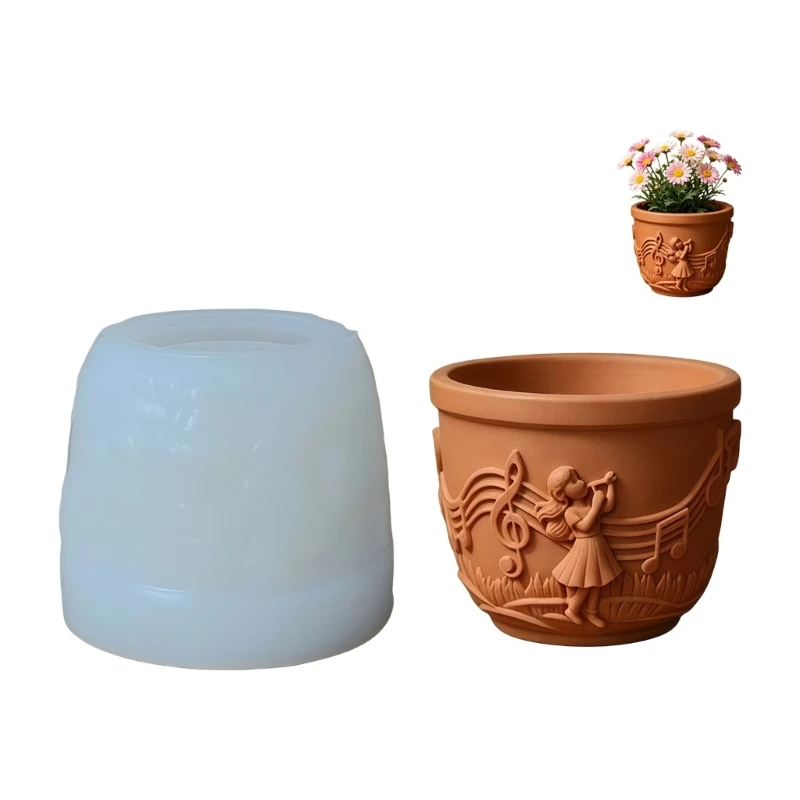 Flexible Silicone Mold Music Girl Silicone Texture for Handmade Flower Pots Holders Jewelry Containers F3MD