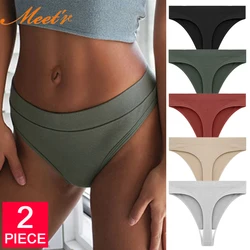 Meet'r 2Pcs/Lot Sexy Women Breathable Thong Low-waist High Elasticity Panties Underwear Breathable G String Temptation Lingerie