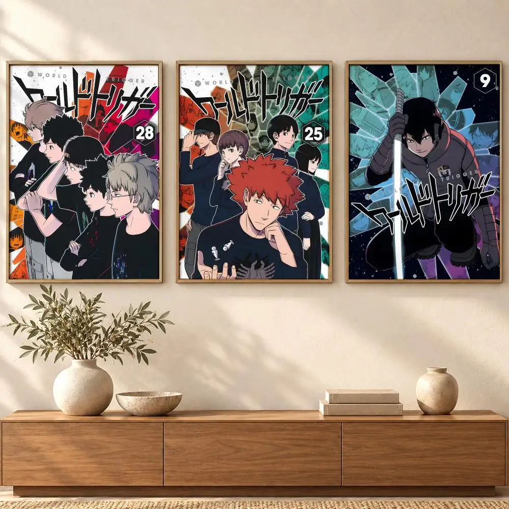 Anime W-World Trigger Poster Self Adhesive Wall Art Decor for Bedroom Living Room Office Home Decor Gift