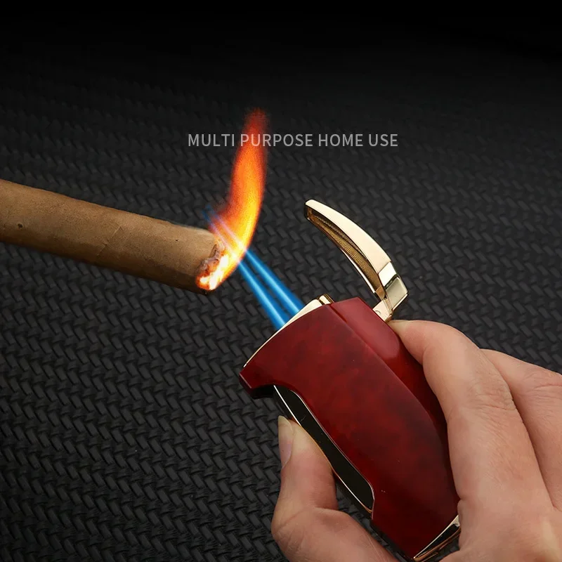 2026 Unique HONEST Inflatable Windproof  Dual Fire Jet Metal Lighter Have Cigar Hole Smoking Accessories with Gift Box Optional