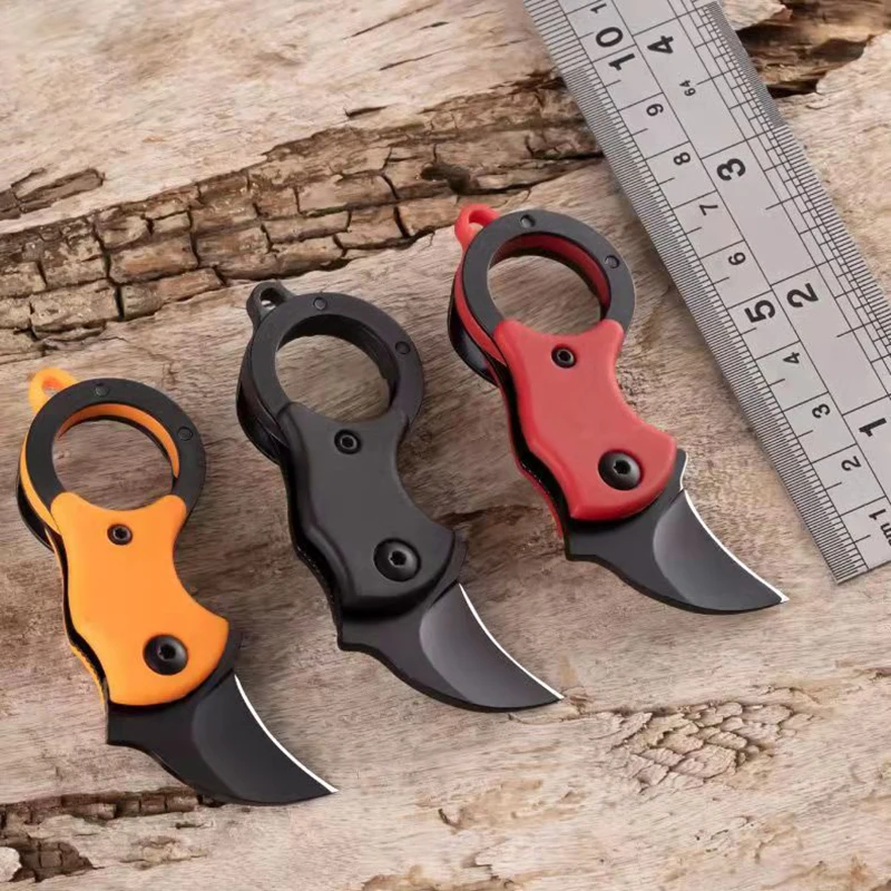 Hiking Camping Mini Folding Claw Knife Outdoor Survival Tools Portable Black Stainless Steel Sharp Pocket Knife Keychain Pendant