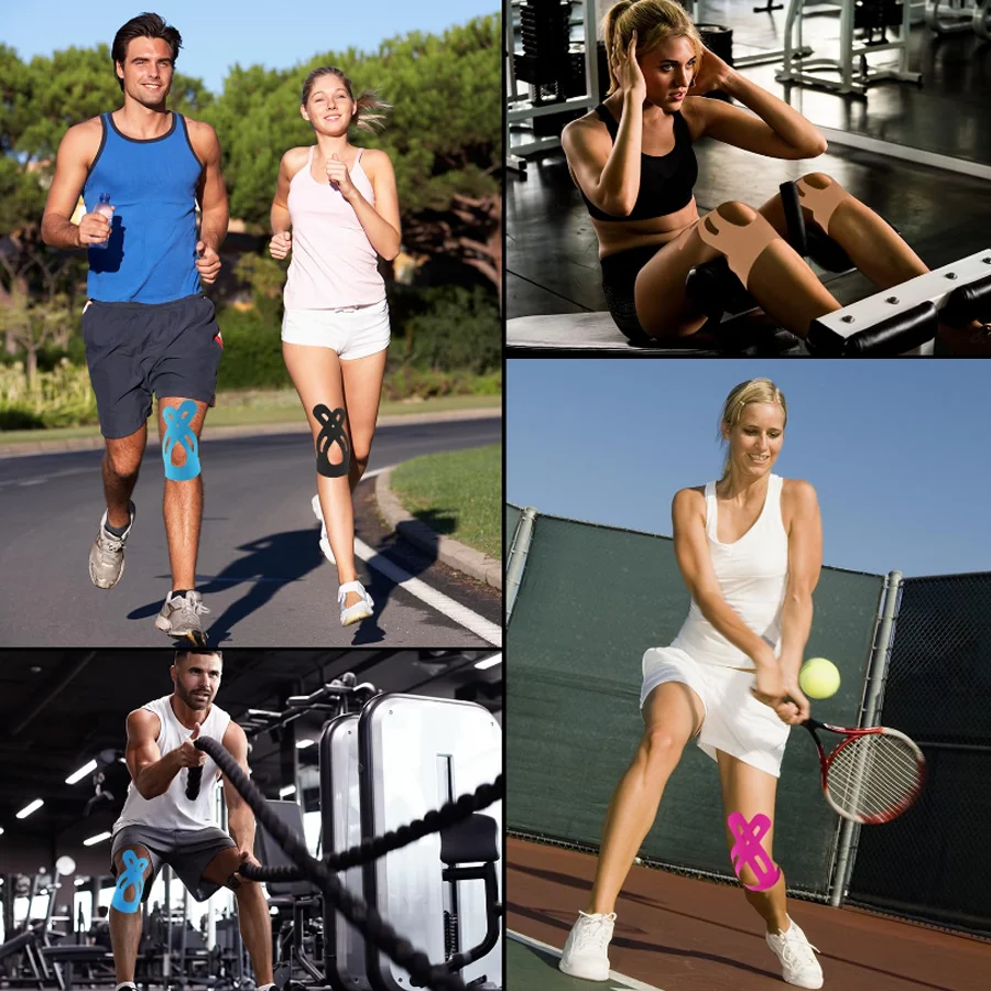 Vorgeschnittenes Kinesiologie-Tape für Knie, wasserdichtes, elastisches, atmungsaktives Knie-Tape, Sporttape, bietet Unterstützung und Stabilität beim Laufen. – Detail 5