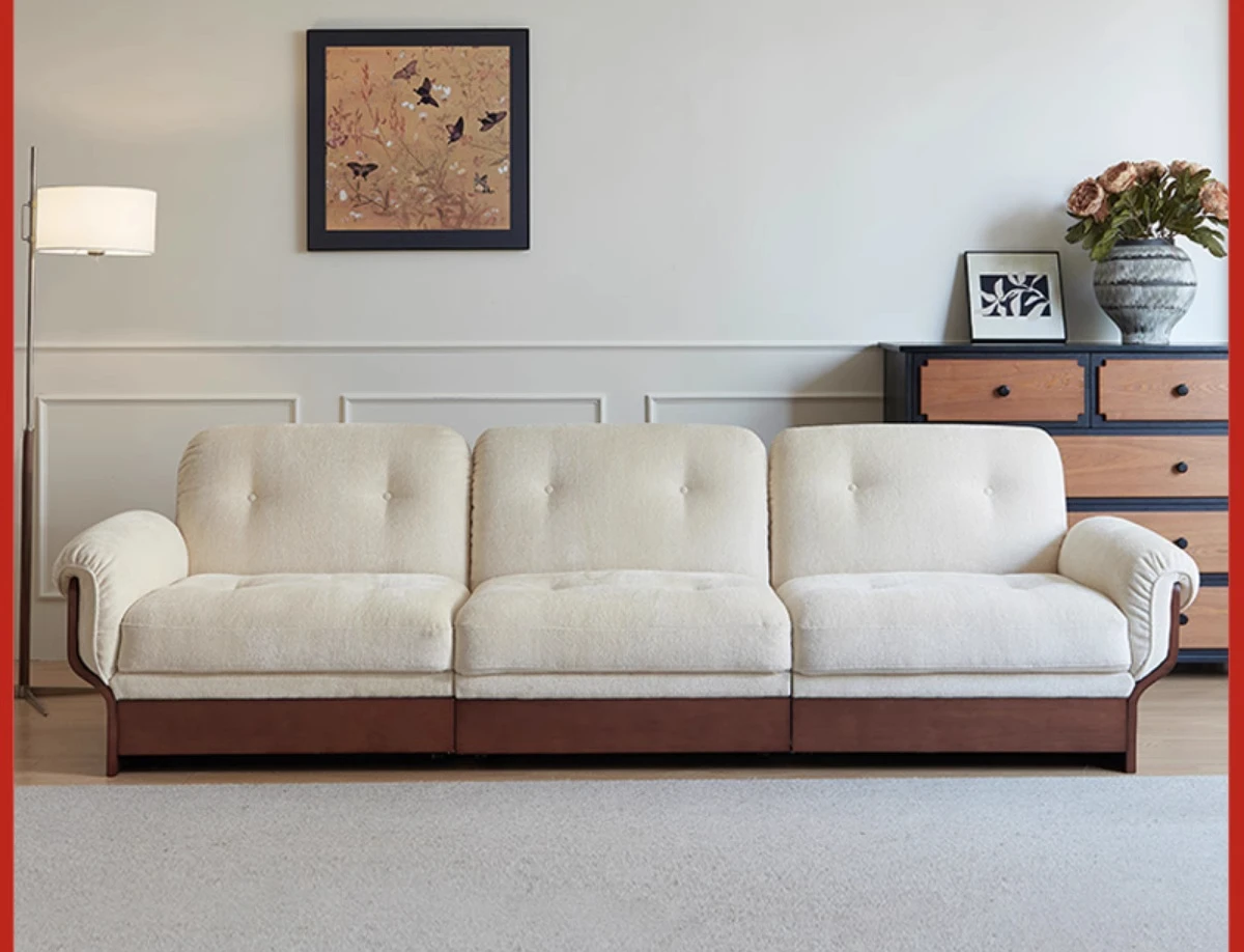 

Medieval sofa living room wabi wind straight row three-person high backrest