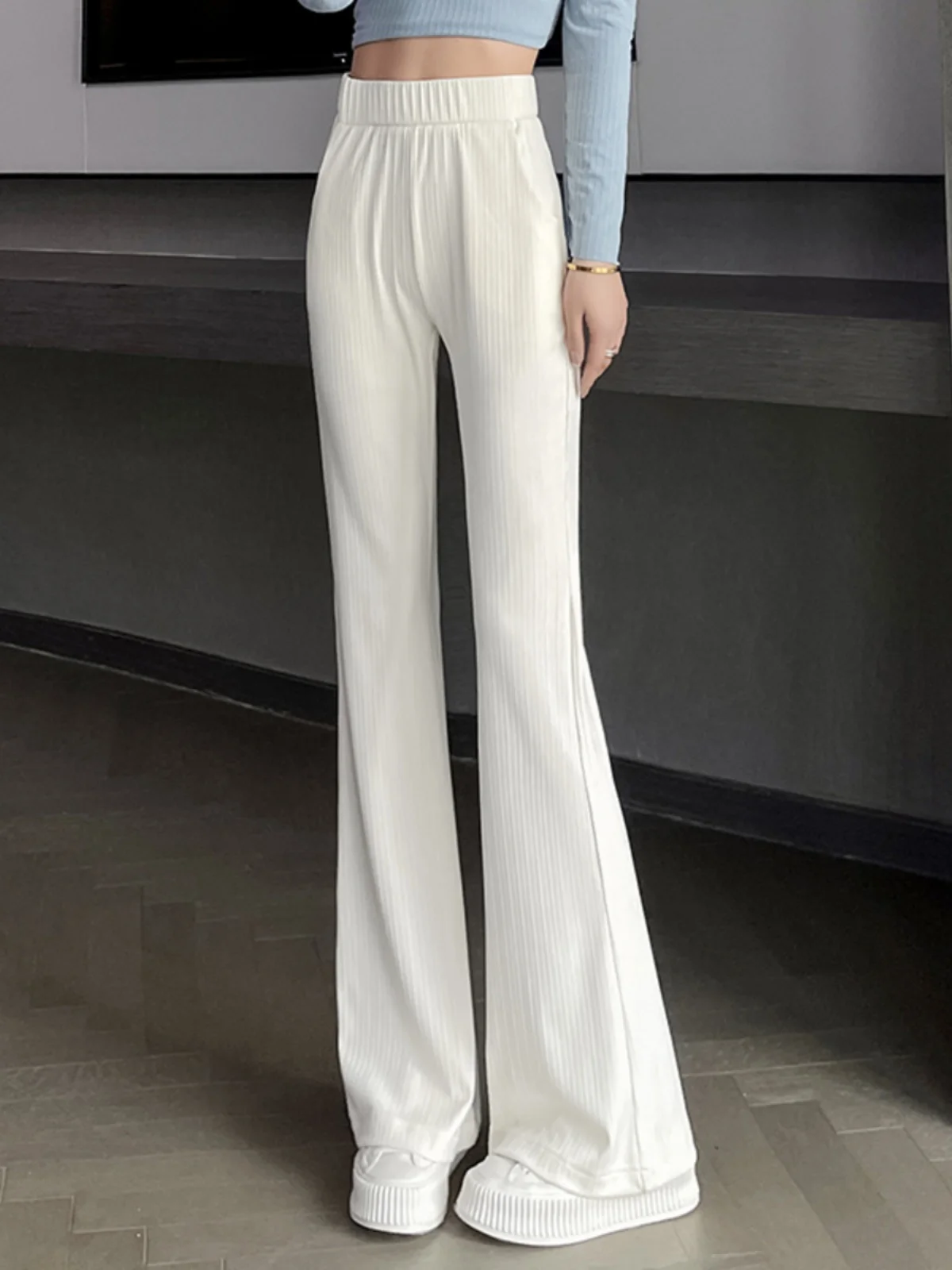 Pantalon à jambes larges en soie glacée pour femmes, marque de luxe, taille haute, évasé, décontracté, coupe droite, coupe ample, Long