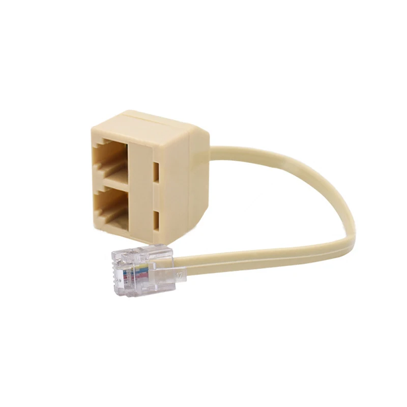 RJ11 6P4C 1 إلى 2 سلك محول الهاتف إيثرنت محول الحبل الثابت ذكر إلى أنثى التوصيل فاصل 1 في 2 خارج كابل الخائن