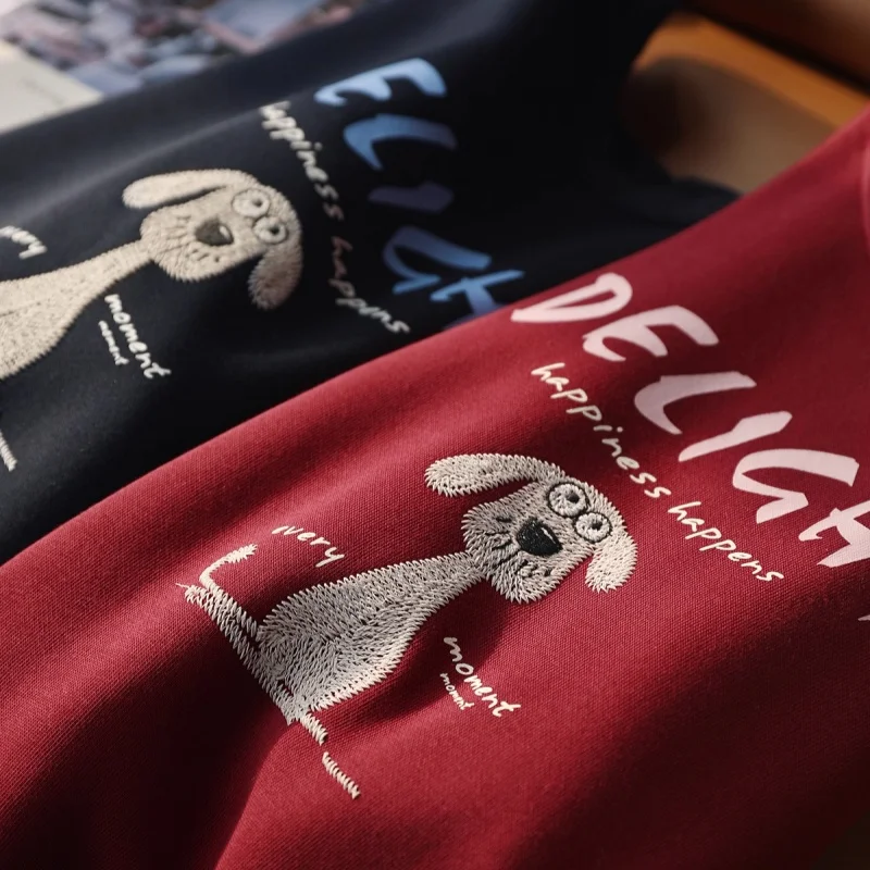 Birdtree,Wool Blended Casual Hoodies,Soft Long Sleeve O-neck Fleece-lined Embroidery Undershirt, Women Fall Winter Tops T5D525JF