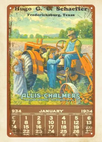 Allis-Chalmers tractor farm equipment 1934 calendar metal tin sign wall posters