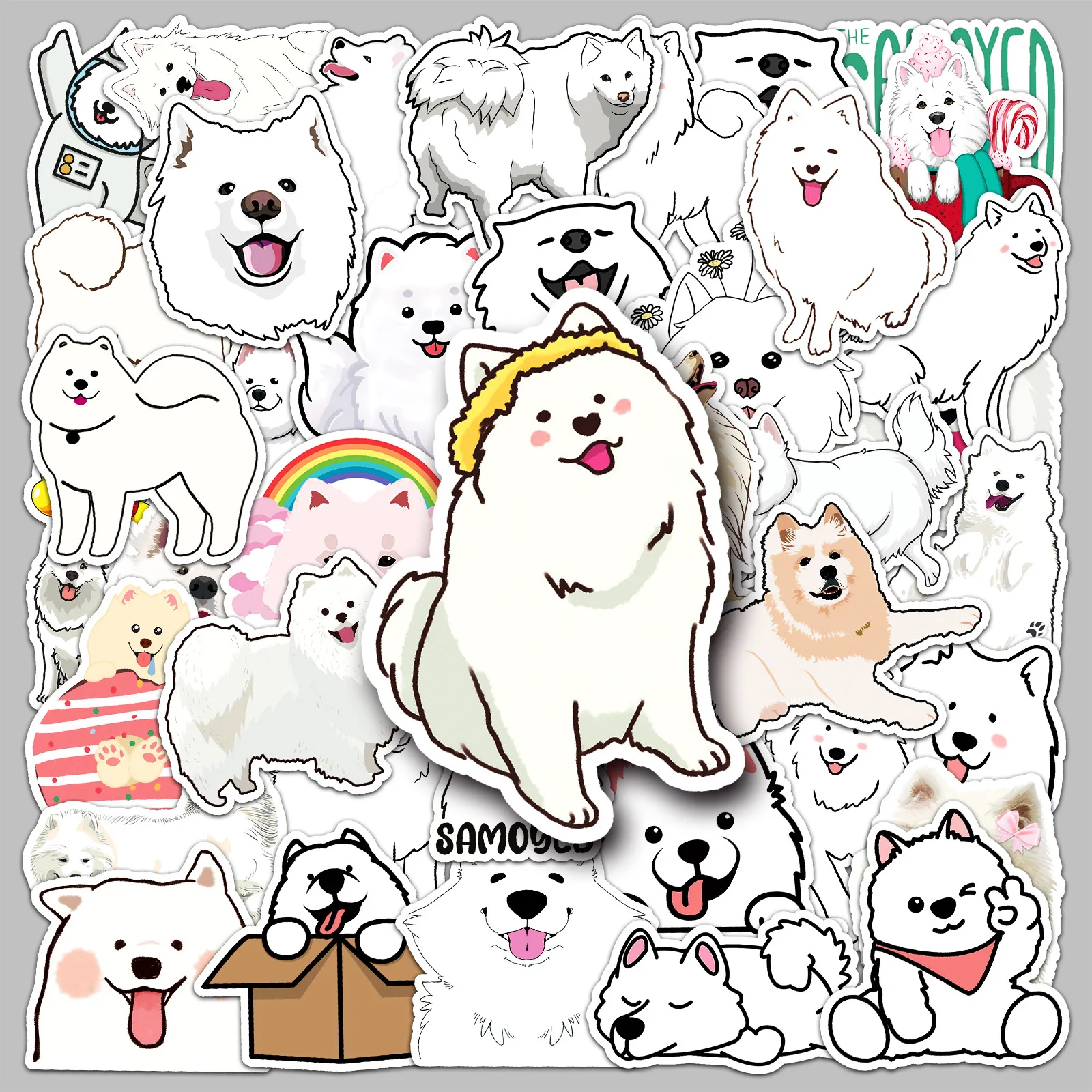 50 Pcs Cute Cartoon Pets Samoyed Meme Waterproof Stickres Creative Anime Animal Phone Case Notebook Laptop Sticker Decoration