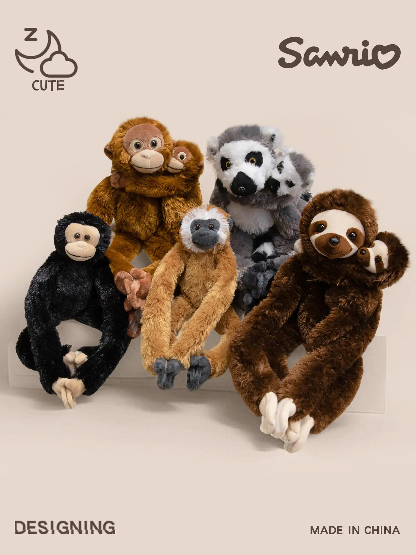 50 سنتيمتر الذراع الطويلة تعليق سلسلة الغوريلا الكسل ليمور ألعاب من نسيج مخملي لطيف الأم والطفل الحيوان سلسلة لعبة هدية عيد الديكور