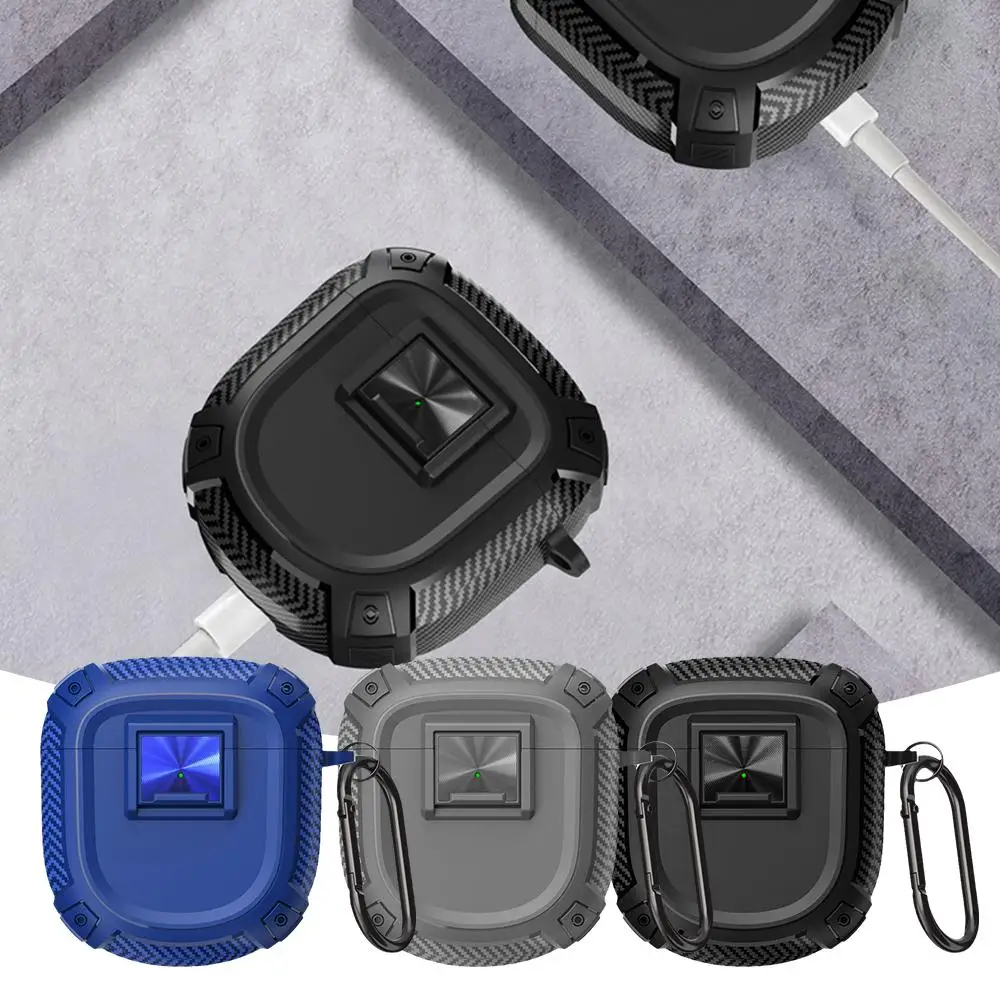 For QuietComfort Earbuds II Case With Secure Lock Carbon Fibre Shockproof Case For Earbuds II Earphone Case With Hooks W6Z7