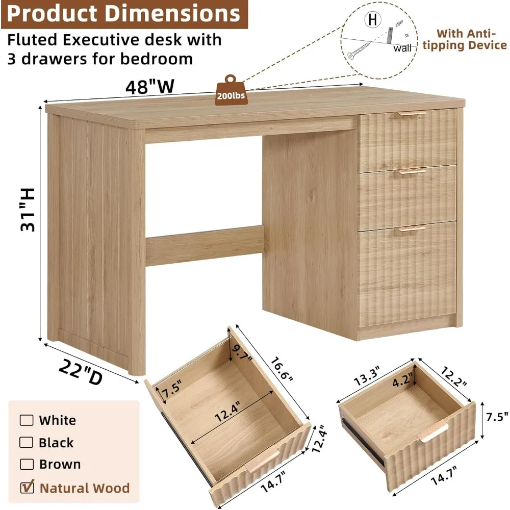 48 مكتب تنفيذي حديث مع خزانة تخزين، مكتب منزلي من الخشب الطبيعي مع درج ملفات ومقابض معدنية، شركات كبيرة #2