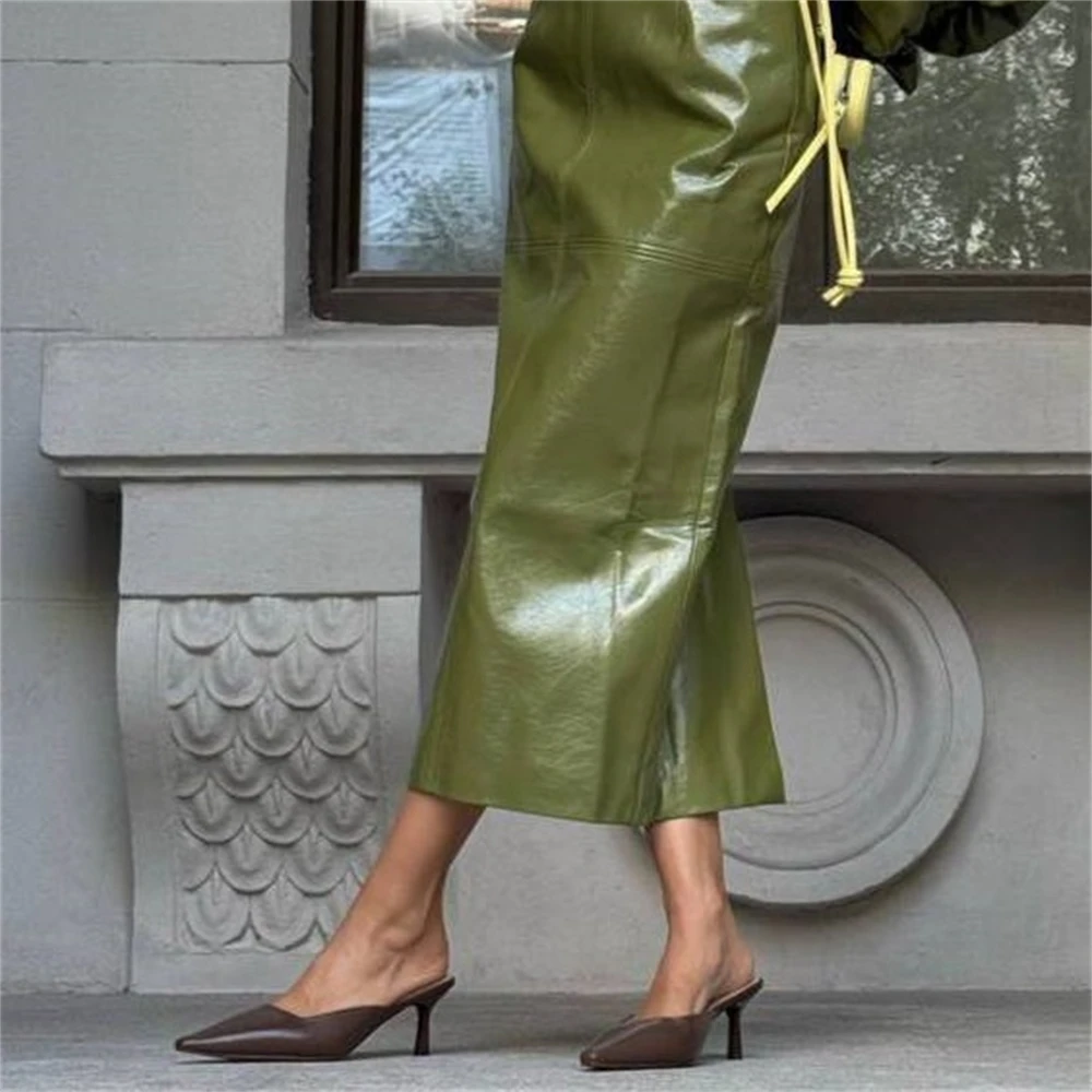 Genuine Leather Slingback Pumps with Pointed Toe High Heels