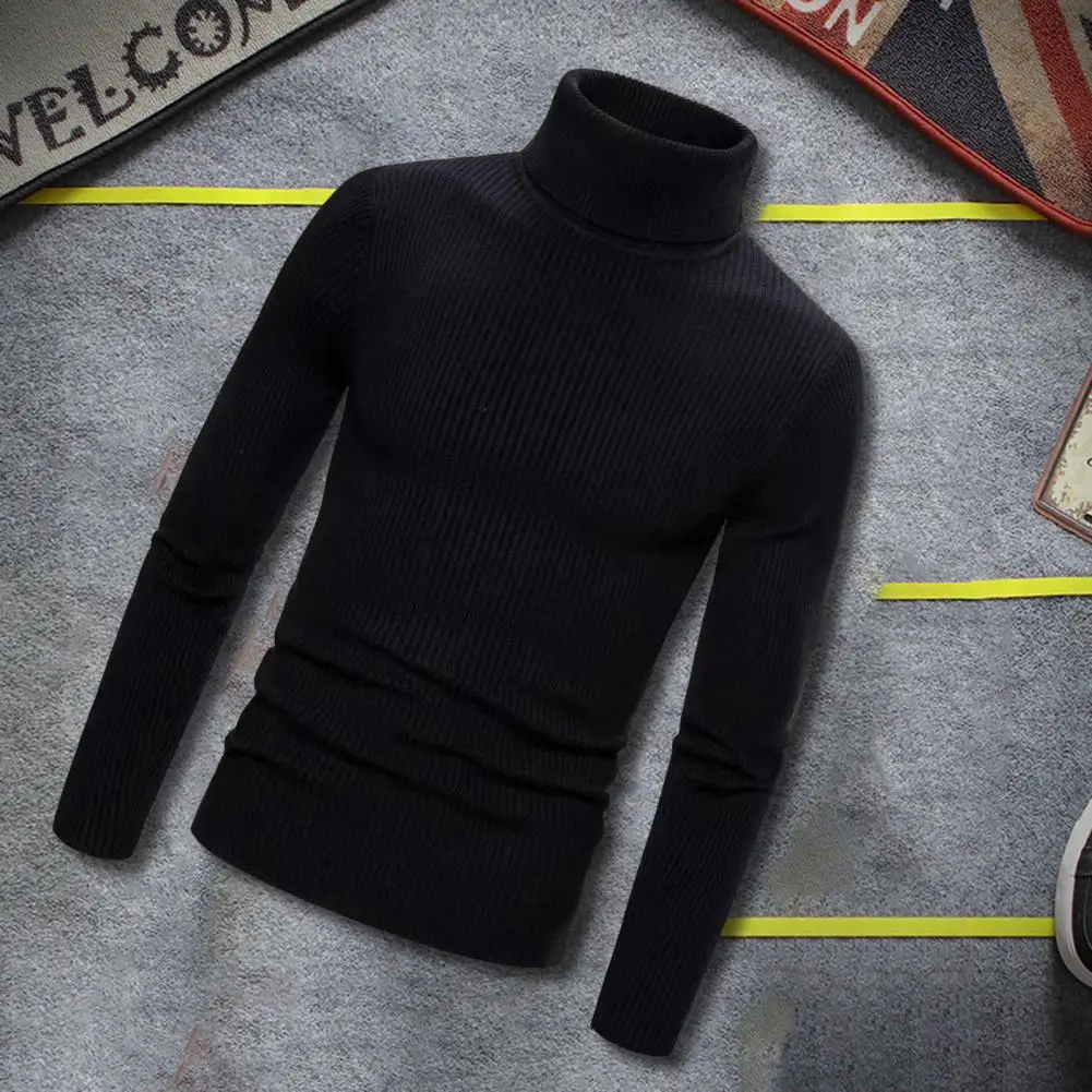 Solid Color Knitting Sweater Men Solid Color Knitting Sweater Stylish Men's Turtleneck Sweater Slim Fit Ribbed for Autumn/winter