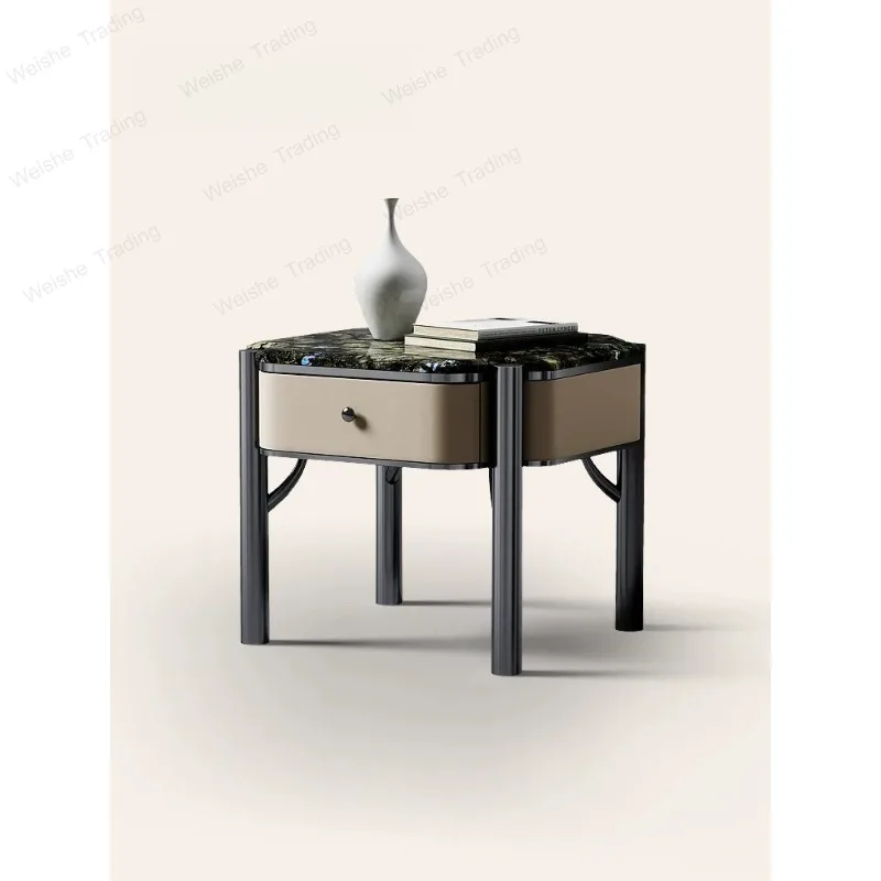 Natural luxury stone edge few modern chest stainless steel bedroom storage bedside table