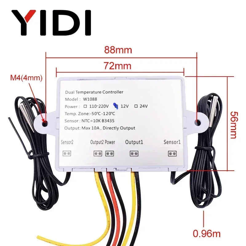 W1088 Dual LED Digital Temperature Sensor Meter Controller Electric Heating Thermostat 220V Aquarium Incubator Thermoregulator