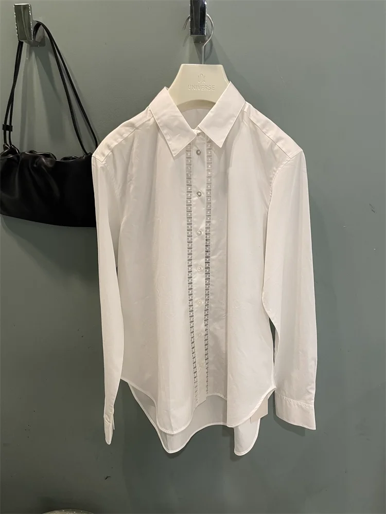 

Женская повседневная одежда из чистого хлопка Long Sve White irt с отложным воротником, дышащая, удобная, модная