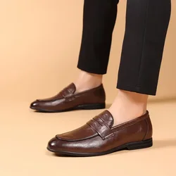 Male Casual Shoe Flat Brown Adults Social Fashion 2025 Men's Leather Loafers Shoes Slip-on Low Price Designer Luxury Sale Pu