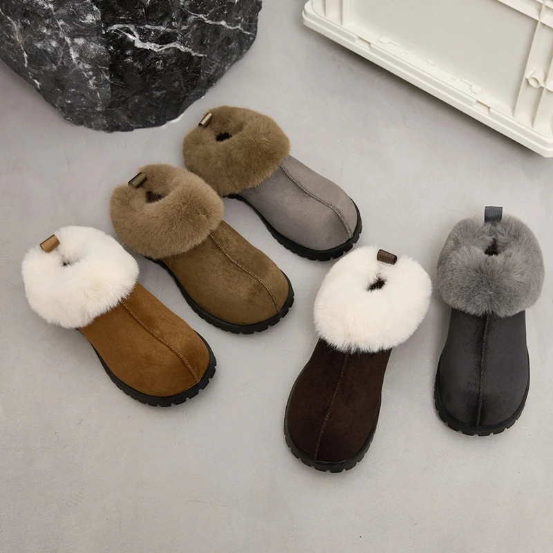 

2026 New Women's Slippers Thick-soled slip-on Half slippers women Plus-size winter warm snow boots female