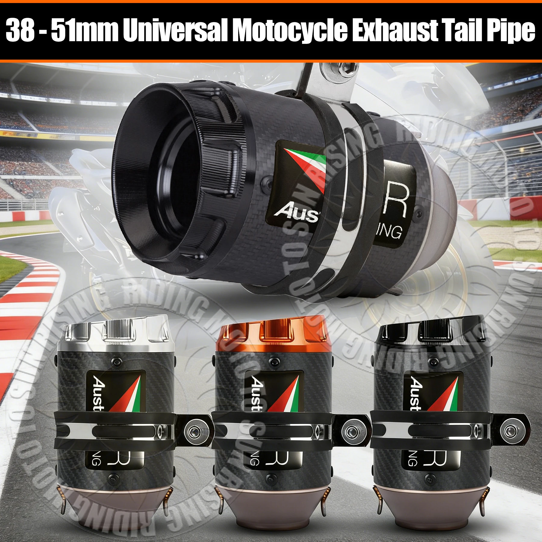 Uniwersalny tłumik wydechu motocyklowego AR, rura wydechowa 38mm 51mm, włókno węglowe, stal nierdzewna, końcówka z DB Killerem, końcówka CNC ALU