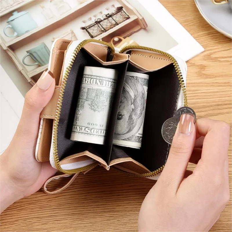Portafogli corti da donna con gattino carino giapponese Porta carte per studenti con portamonete con cerniera Portafoglio bifold con fermasoldi per ragazze rosa