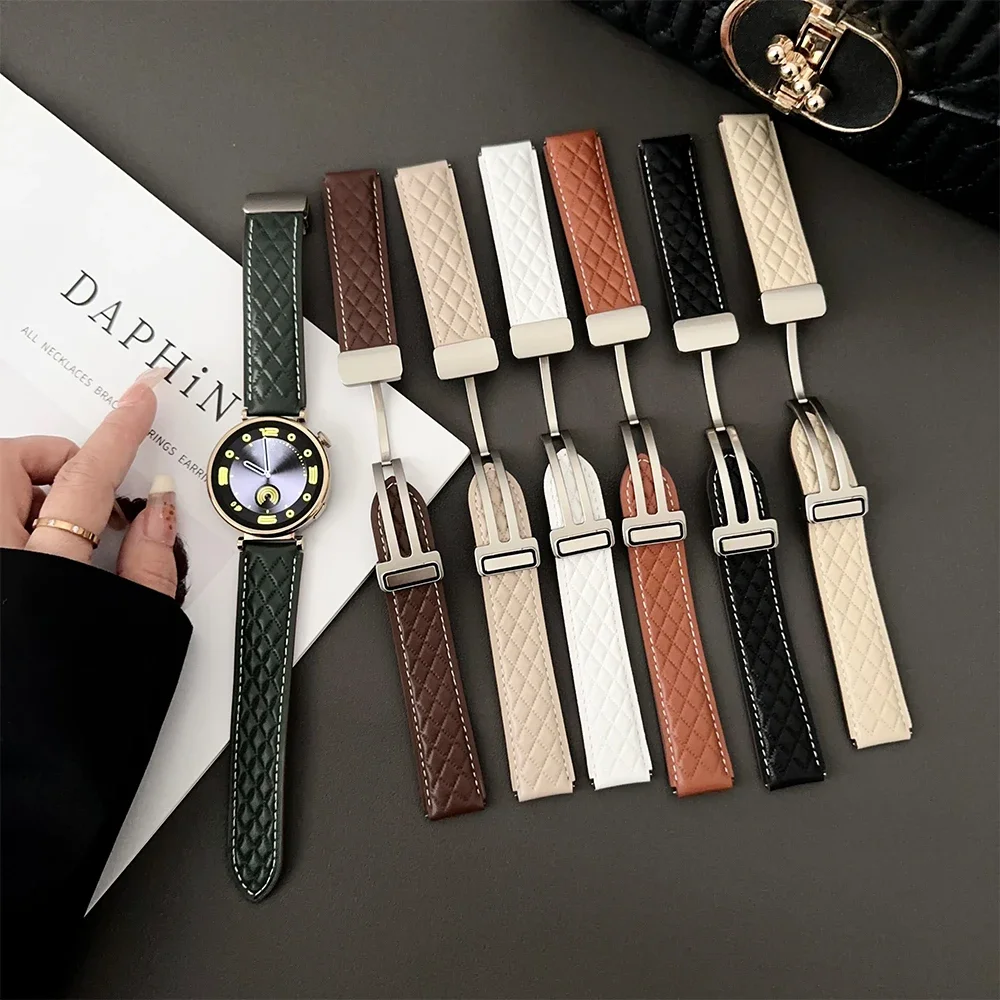 Magnetic Leather Strap 18MM For Huawei Watch GT4 41MM Bracelet 20MM For Samsung Galaxy Watch 5 6 44MM 22MM For Huawei 3 pro Band