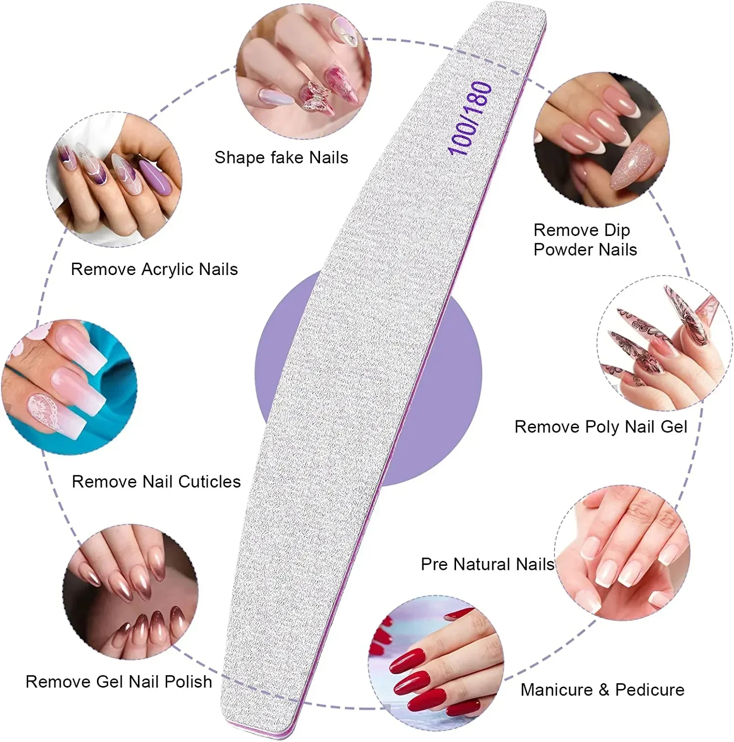 5 PCS Nail File Professional Nail Files Reusable Double Sided Emery Board(100/180 Grit) Nail Styling Tools for Home and Salon