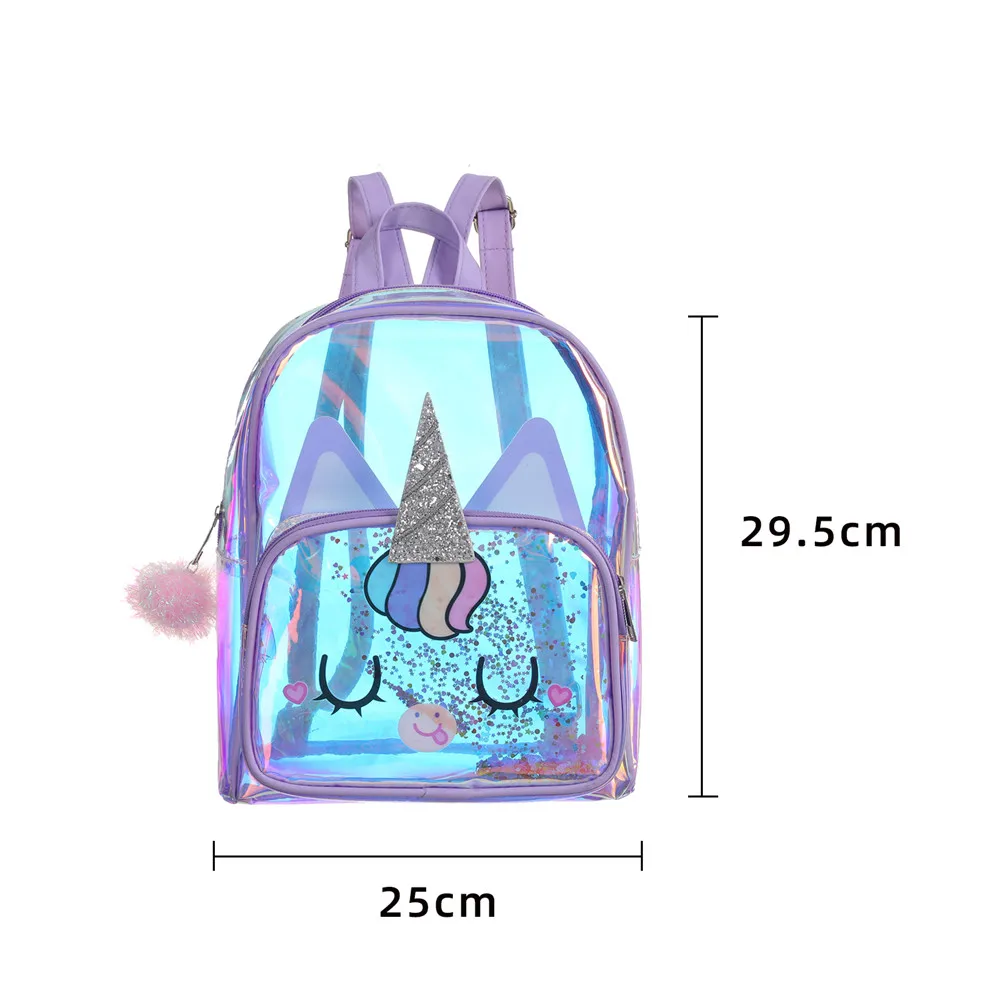 New Arrival Unicorn Backpack Custom Name Children\'s Cartoon Backpack Transparent PVC Girl\'s Outdoor Bag Student Schoolbags