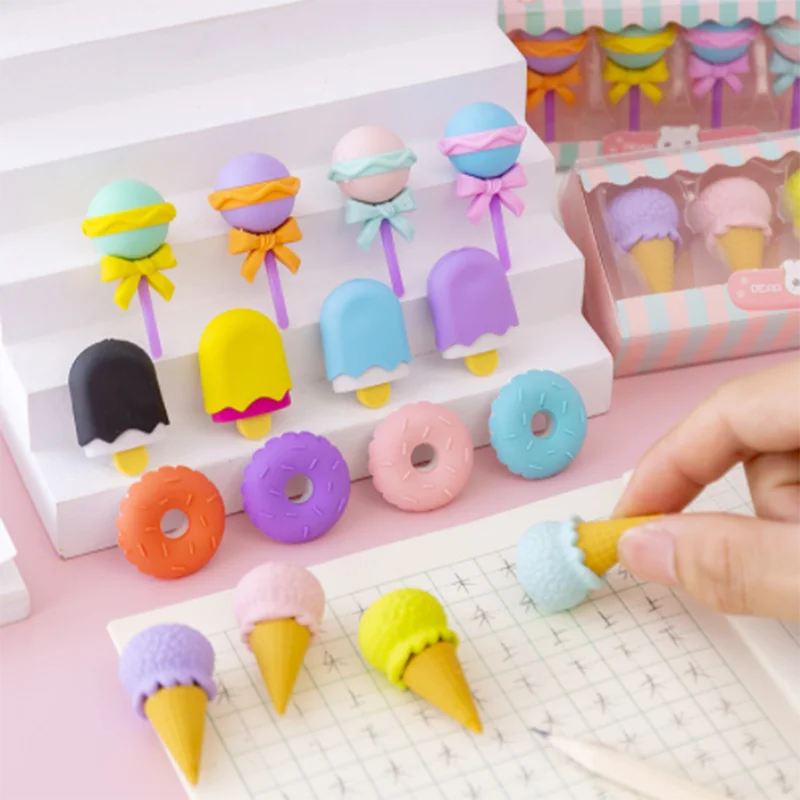 1Set 4Pcs Simulation Dessert Burger Rubber Pencil Eraser Elementary School Students Creative Cartoon Cute Little Erasers Gift