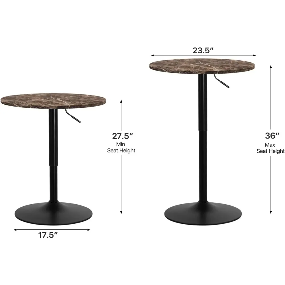 23.5 Inch Round Pub Table Cocktail Table, 27.5"- 36" Height-Adjustable, Bar Table High Top Table with Metal Pole and Base