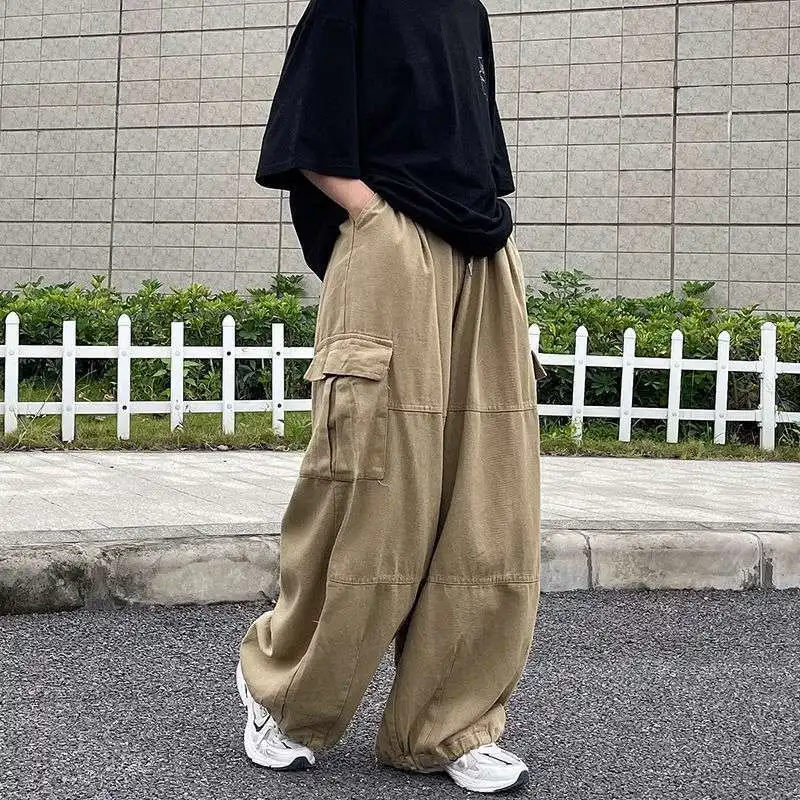 Man Wide Leg Pants 2026 New Cargo Pants For Men Japanese High Street Multi-pocket Straight Leg Loose Retro Wide Leg Pants