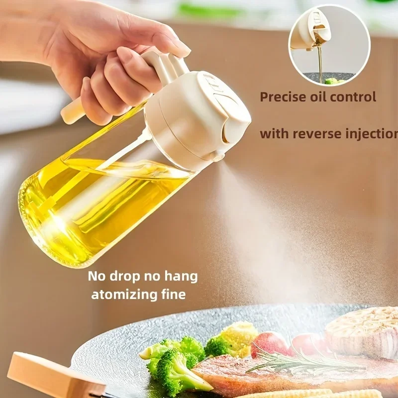 Botella pulverizadora de aceite de vidrio 2 en 1 con boquilla para verter, dispensador de oliva, botella pulverizadora de salsa de soja para acampar y barbacoa de doble uso
