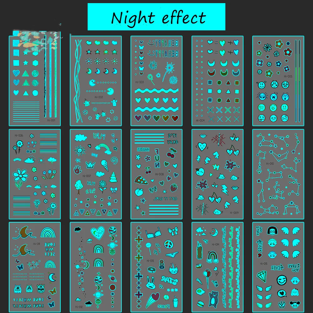 Искусственная тату-наклейка светится в темноте, искусство, временные татуировки на тело, водостойкие цветные временные сексуальные татуировки на палец