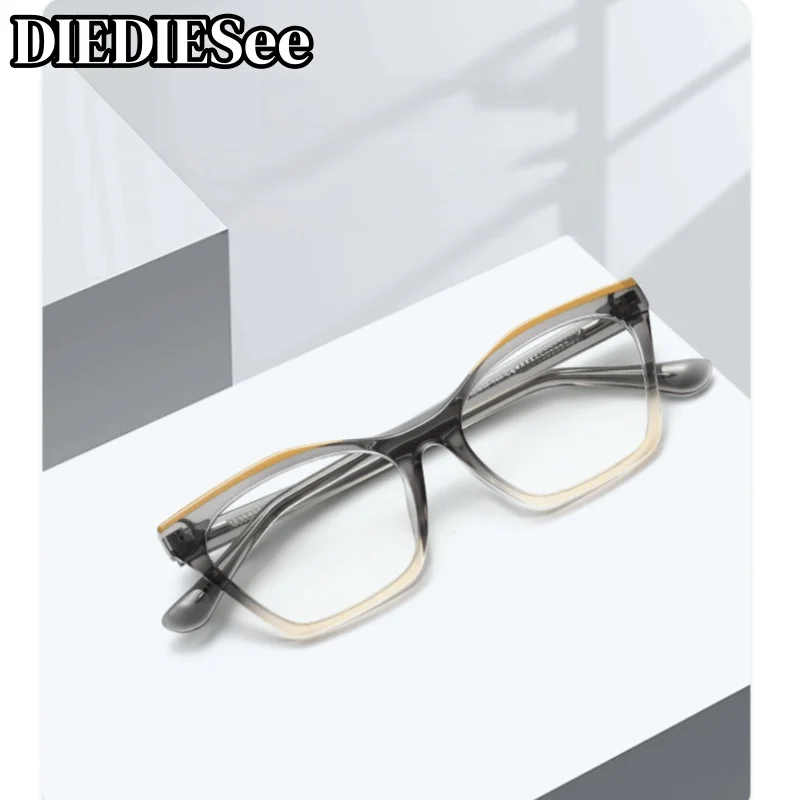 DIEDIESEE New Retro Fashion Women's Color Blocked Glasses Anti Blue Light Flat Glasses Classic Cat Eye Large Frame Glasses 044