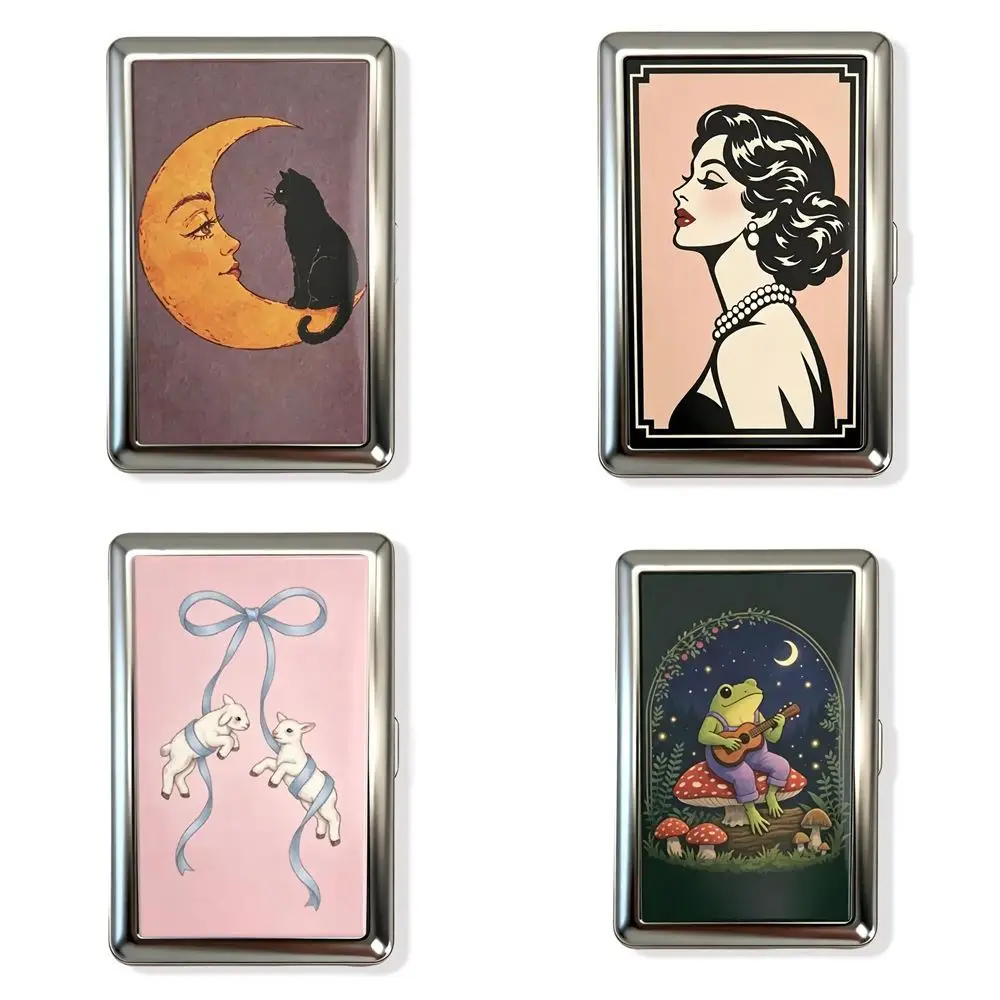 Image of Neues Metall-Vintage-Kartenetui Kompaktes Vintage-Bargeldetui mit Aufdruck Tragbares Aufklappbares Metalletui Reiseorganizer