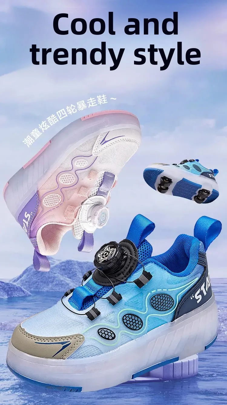 롤러 스니커즈 키즈 스포츠 체육관 신발 롤러 스케이트 4 바퀴 USB 충전 조명 신발 소년 소녀 캐주얼 스케이트 보드 신발
