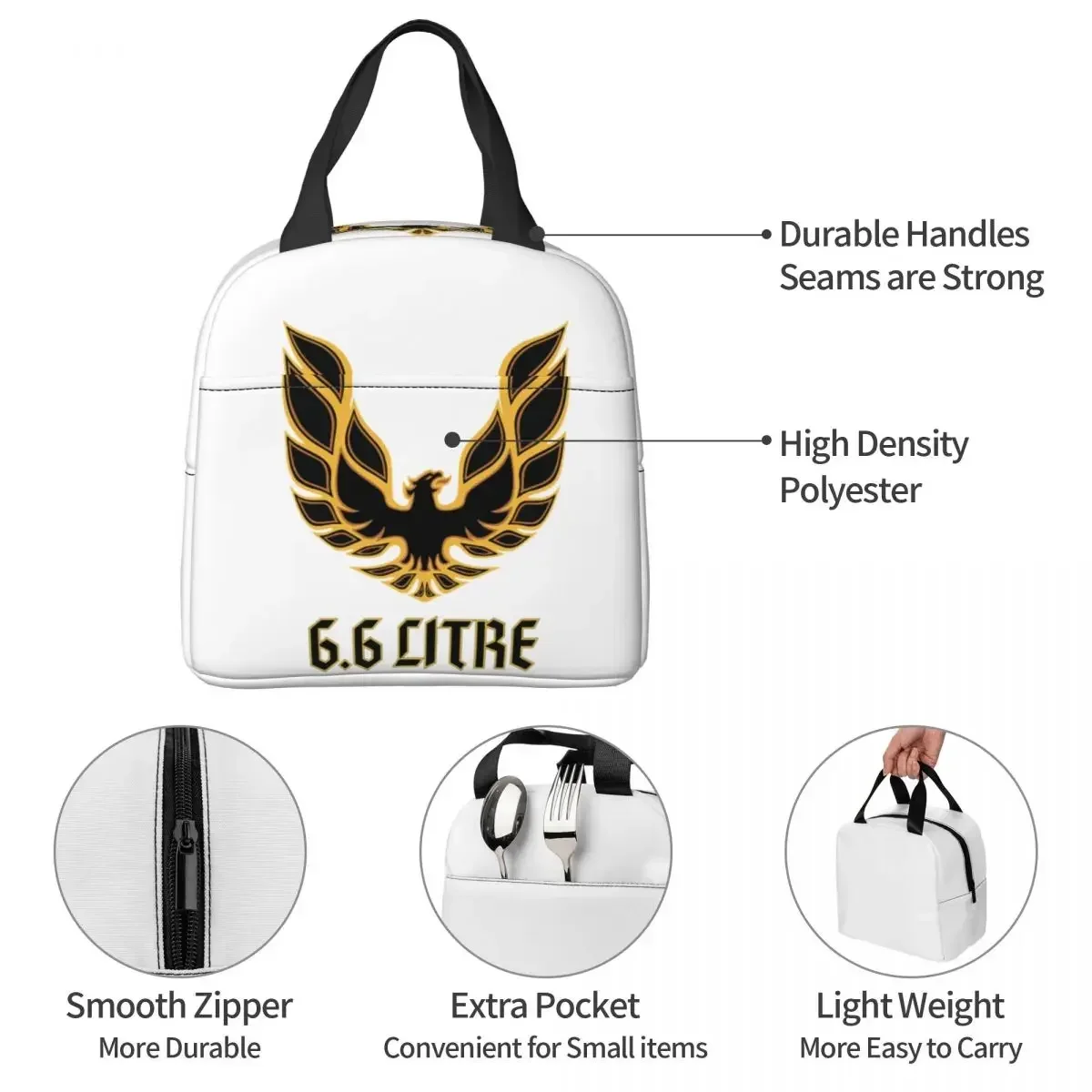 Trans Am 6.6 Litre Firebird Bandit Golden Bird Insulated Lunch Bags Leakproof Picnic Bags Lunch Tote for Woman Work Kids School