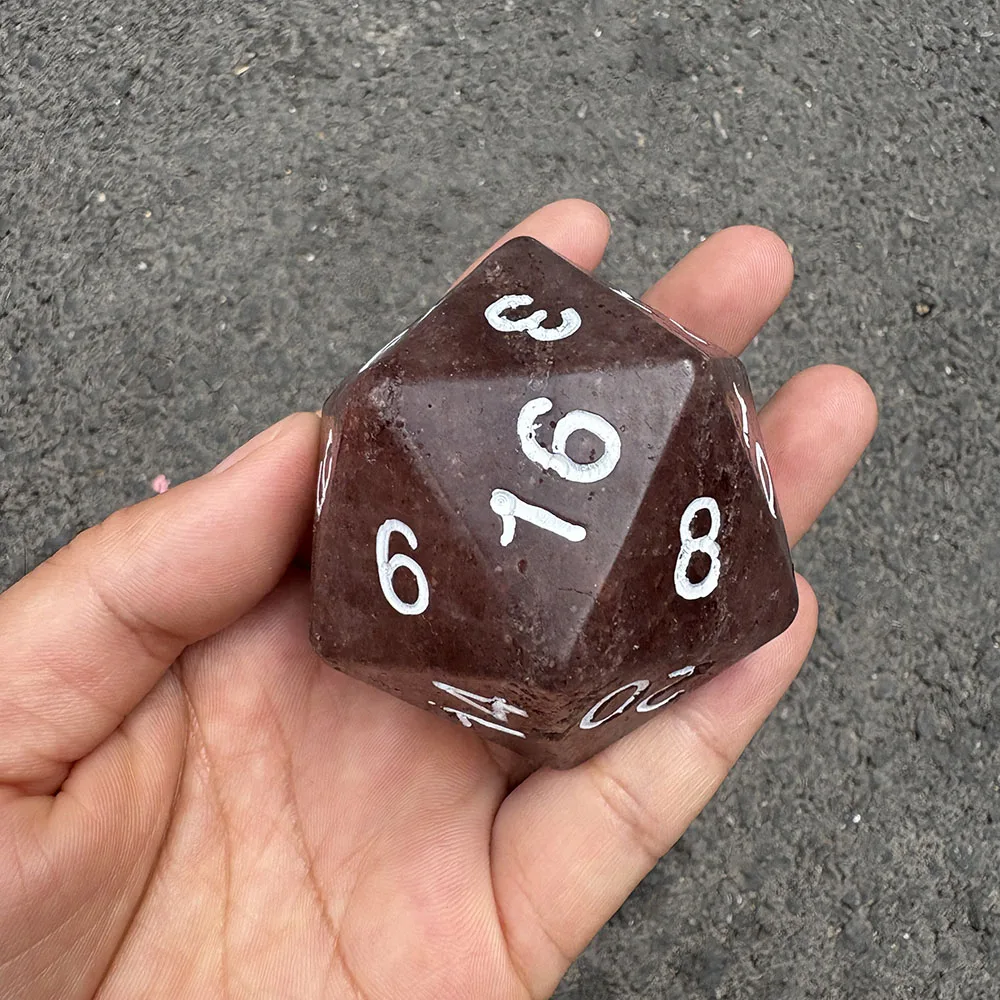 Custom Natural Strawberry Quartz 20-Sided Die - 6cm Handcrafted Gemstone Polyhedral Tabletop Game Piece