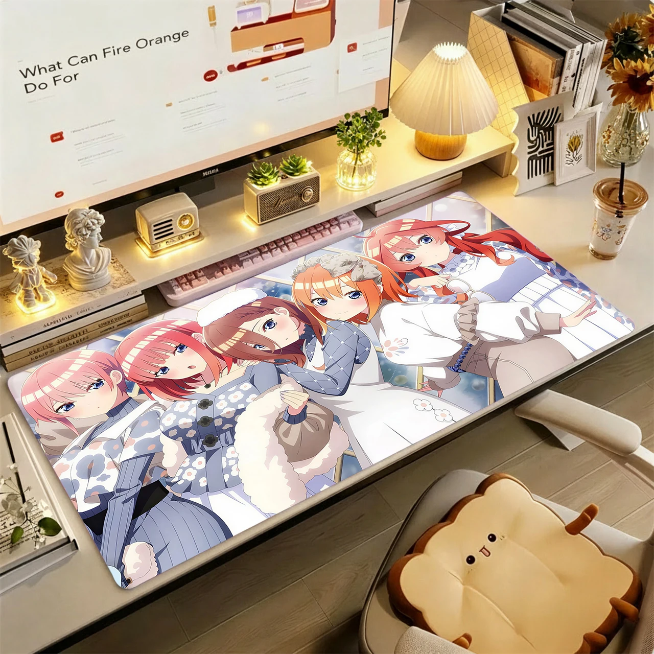 Gaming Mouse Pad, XXL Desk Mat, Anti-slip Base, Stitched Edges, Five Anime Girls Sweet Daily Outfit Soft Pastel Print Table Mat