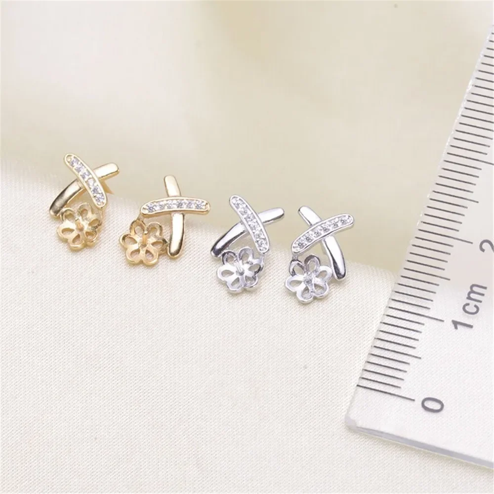 925 Silver Pearl Beads Stud Earrings Setting Base Diy Jewelry Making Findings&Components No Pearl E126