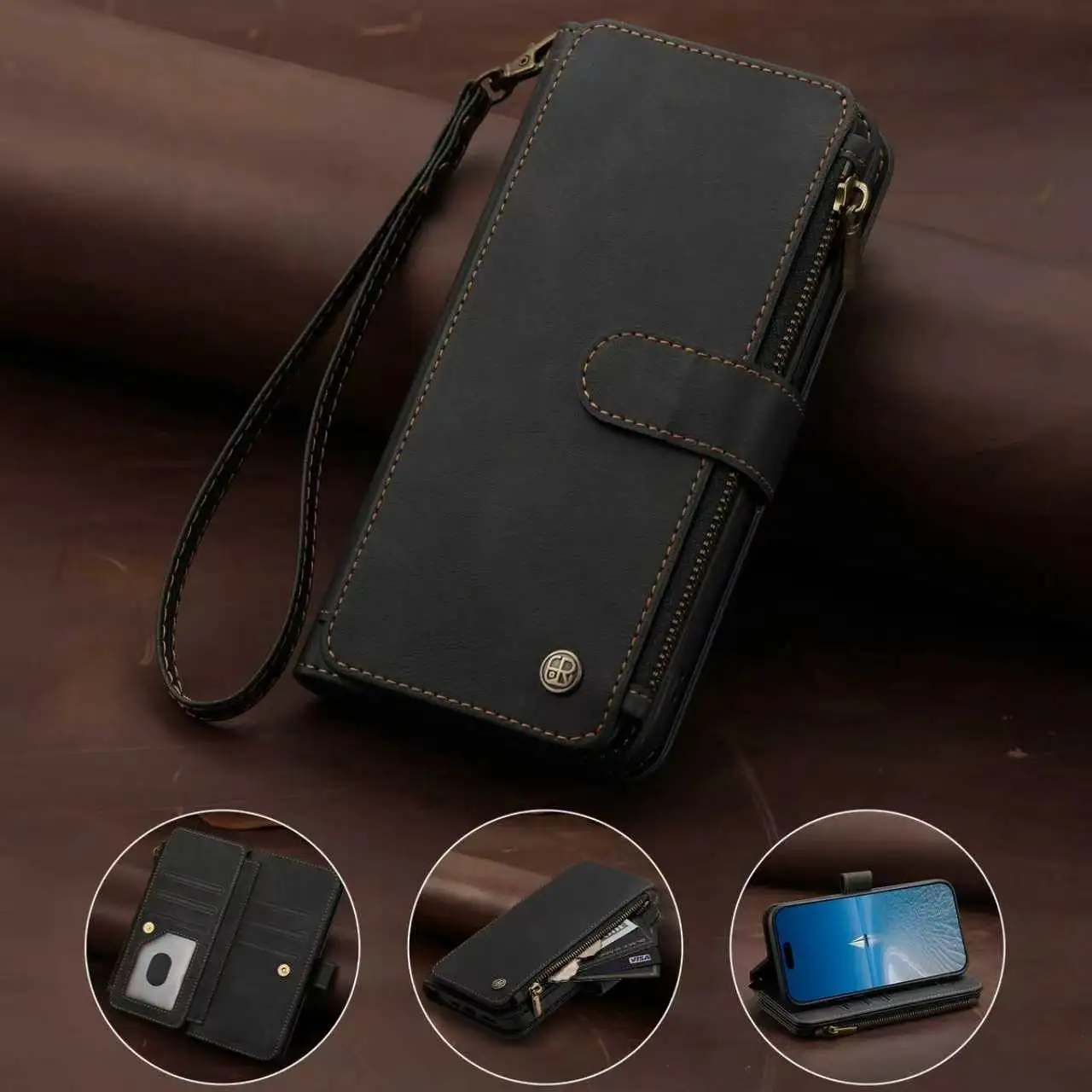 Mulit 9 Cards Lanyard Leather Wallet Case For T-Mobile Revvl 8 Pro 7 6 Crossbody Anti Drop Wrist Flip Cover For T-Mobile Revvl 8