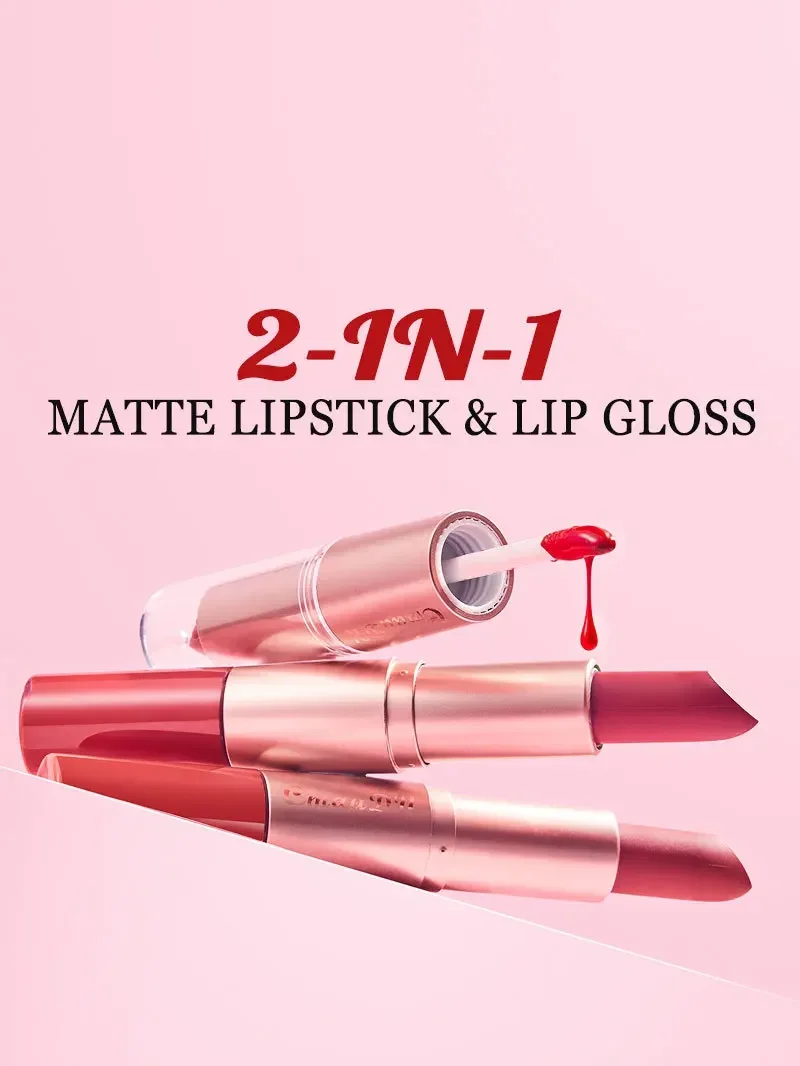 CmaaDu 12color 2In1 24HR Locked Kiss Weightless Colour Waterproof Matte Lipgloss Lipstick Long Lasting Lipstick Makeup Cosmetic