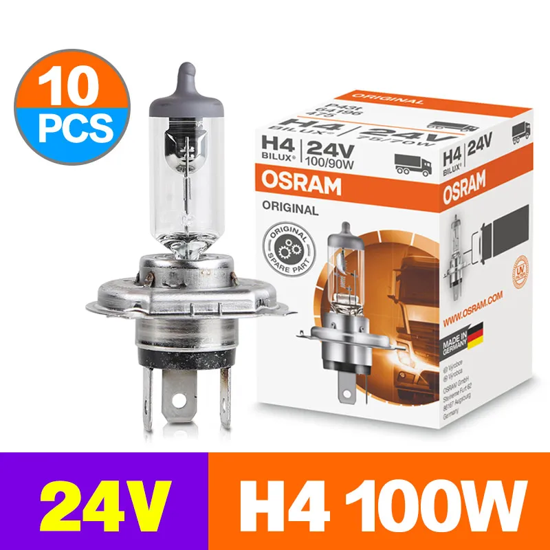 10PCS OSRAM 24V H4 100W Original Headlight Lamps 62248 P43t Trucks Bus Halogen Bulbs Low Beam High Beam Super Bright 3200K